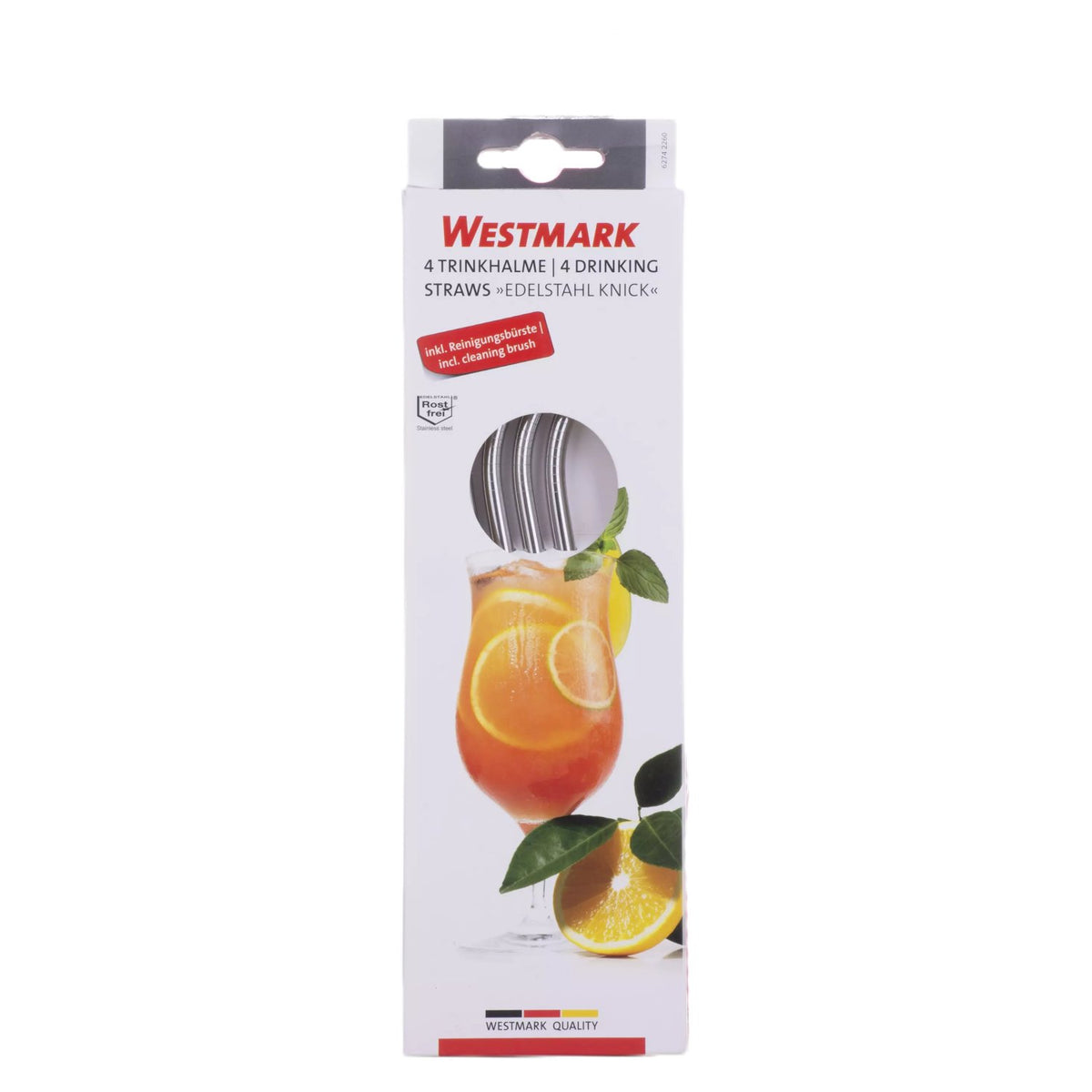 Westmark : pailles en acier inoxydable courbées, avec brosse de nettoyage, lot de 4