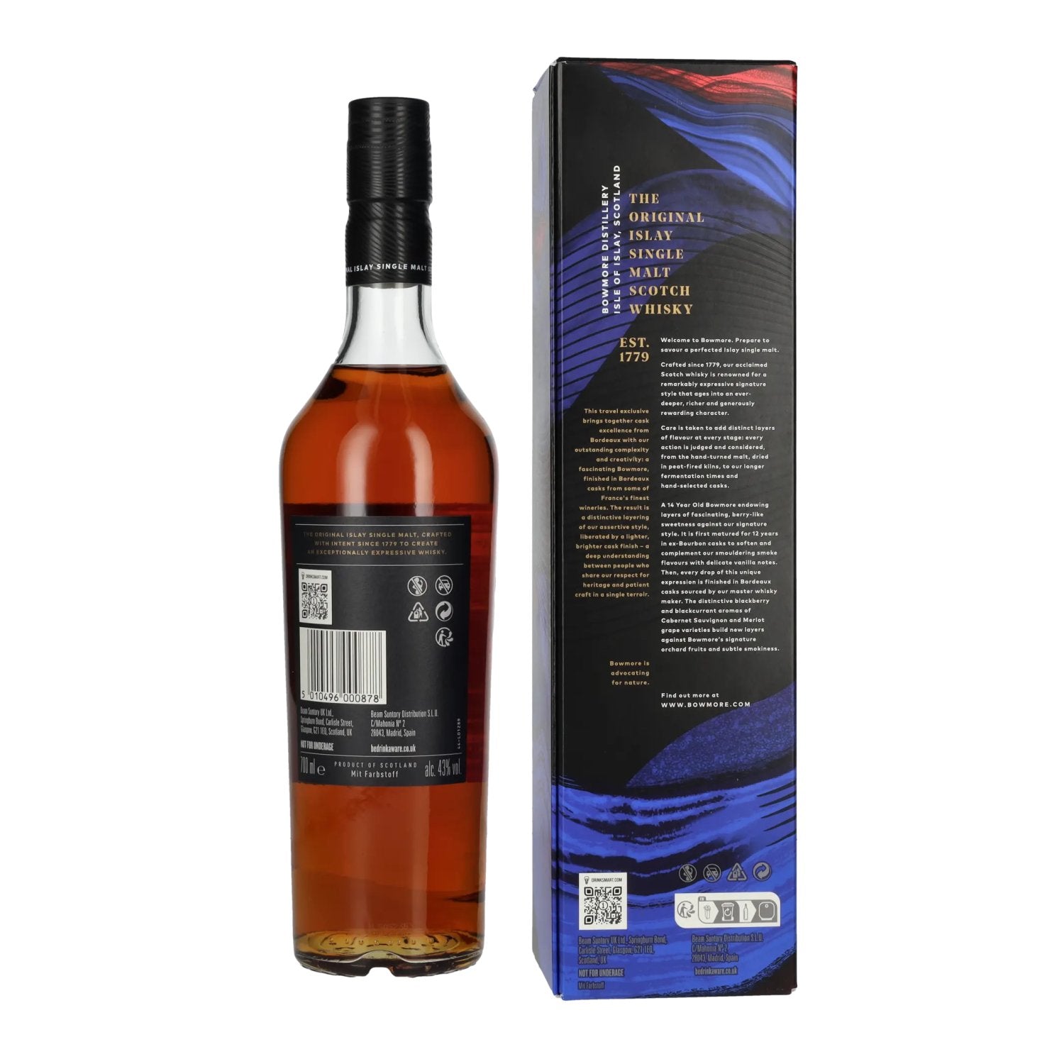 Bowmore 14 Years Old Bordeaux Cask Finish Islay Single Malt 43% Vol. 0,7l in geschenkverpakking