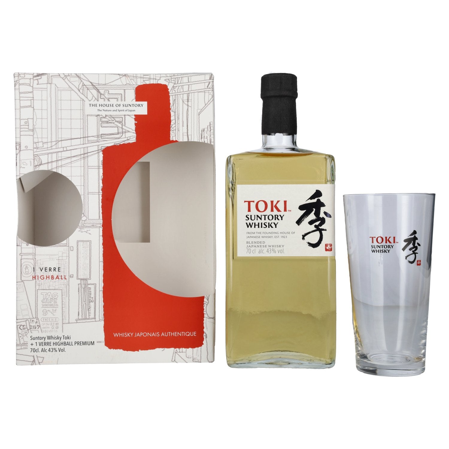 Suntory TOKI Blended Japanese Whisky 43% Vol. 0,7l in geschenkverpakking met highballglas