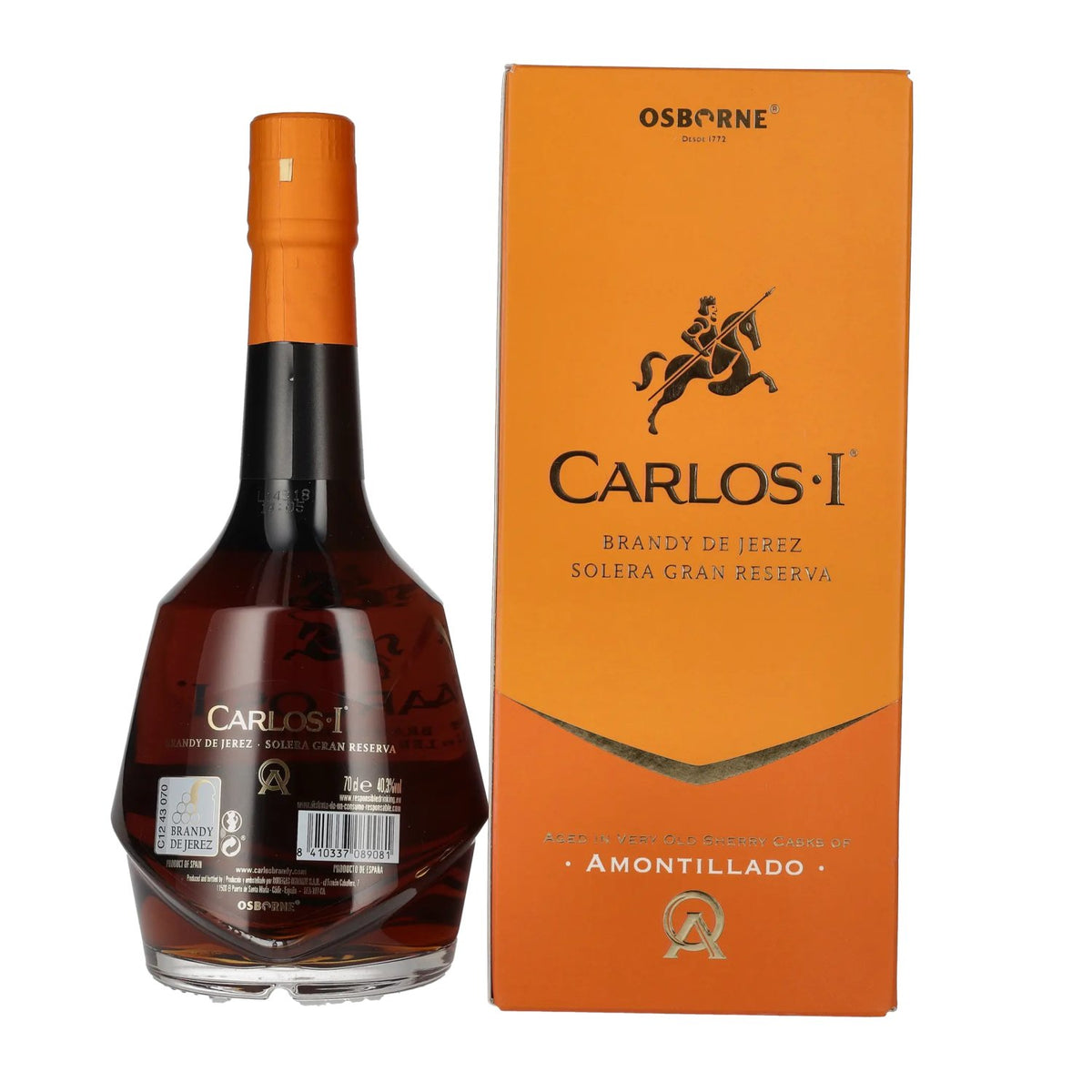 Carlos I Solera Gran Reserva AMONTILLADO Brandy de Jerez 40.3% ABV 0.7l in a gift box