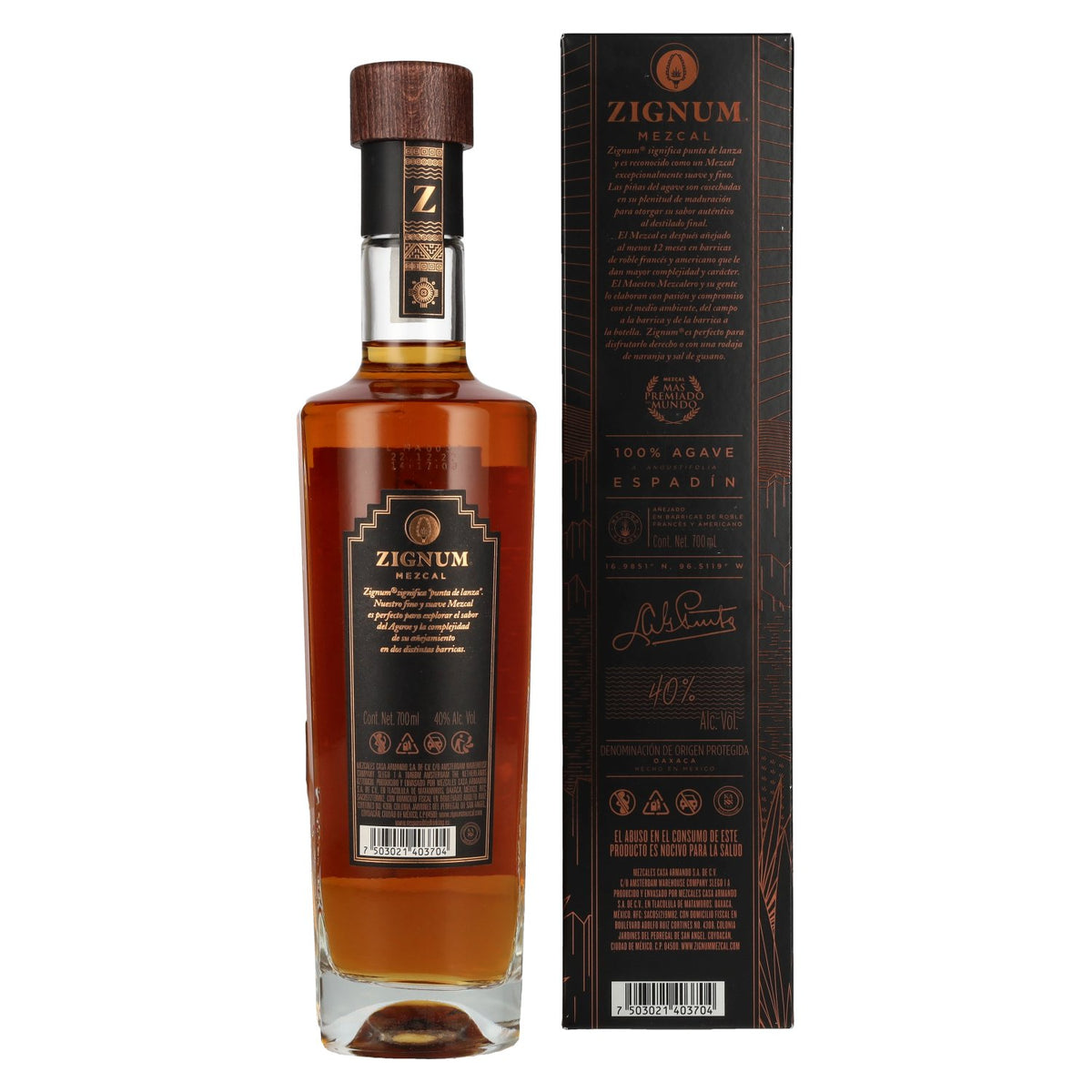 Zignum Mezcal Añejo 100% Agave Espadín 40% vol. 0,7 l in geschenkverpakking