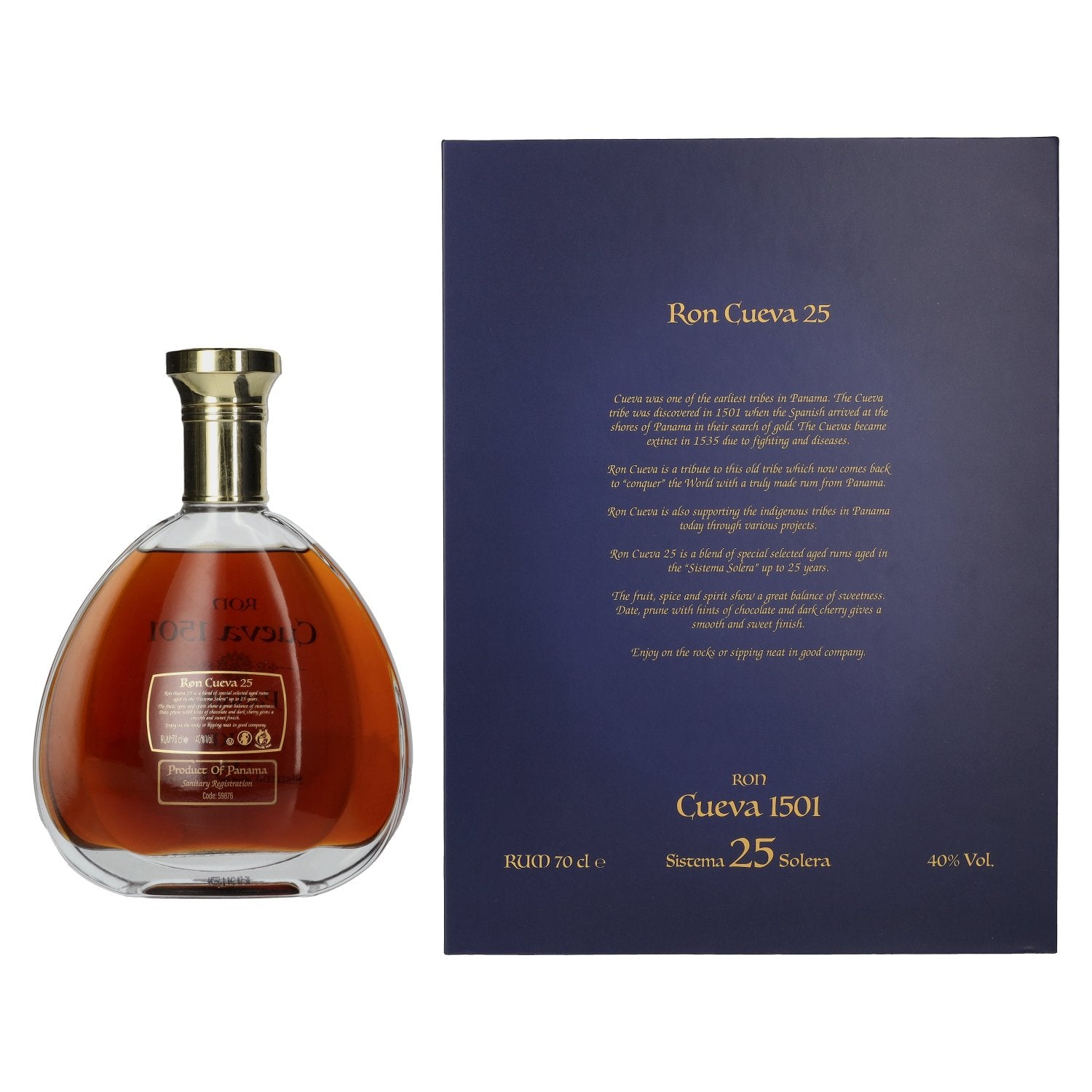 Ron Cueva 1501 Sistema 25 Solera Panama Rum 40% Vol. 0,7l in geschenkverpakking