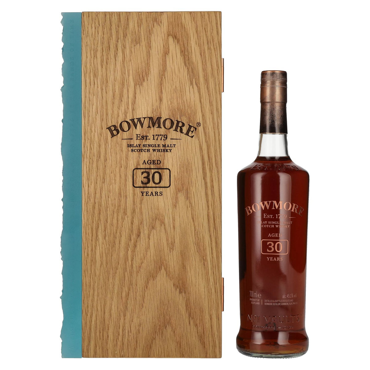 Bowmore 30 ans d'âge, single malt d'Islay, 45,3 % vol., 0,7 l, dans un coffret en bois