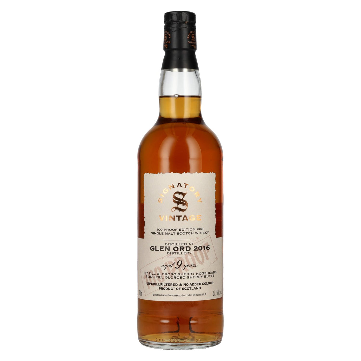 Signatory Vintage 100 Proof Edition Glen Ord 9 ans d'âge Single Malt n° 66 2016 57,1 % vol. 0,7 l