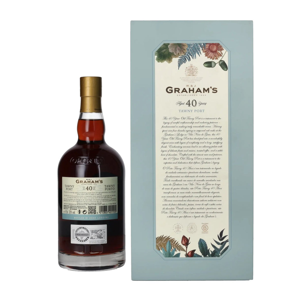 Porto Tawny W. &amp; J. Graham's, 40 ans d'âge, 20 % vol., 0,75 l, dans un coffret cadeau