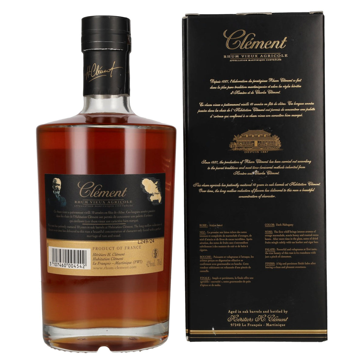 Clément Vieux Agricole 10-Year-Old Rum, 42% ABV, 0.7 litres, in a gift box