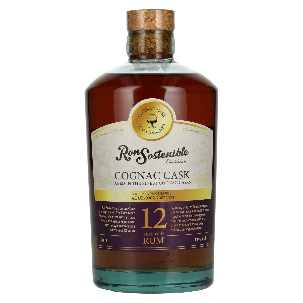 Ron Sostenible 12 Years Old Cognac Cask Rum 43% vol. 0,7 l