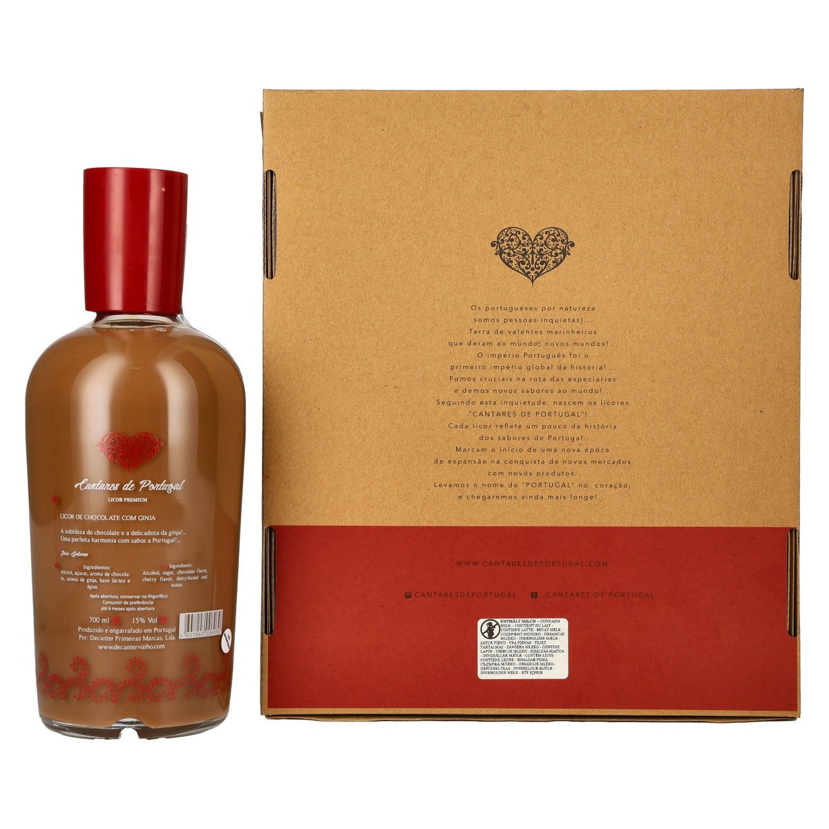 Cantares de Portugal Chocolate Liqueur with Gin 15% ABV, 0.7 litres, in a gift box with 2 glasses