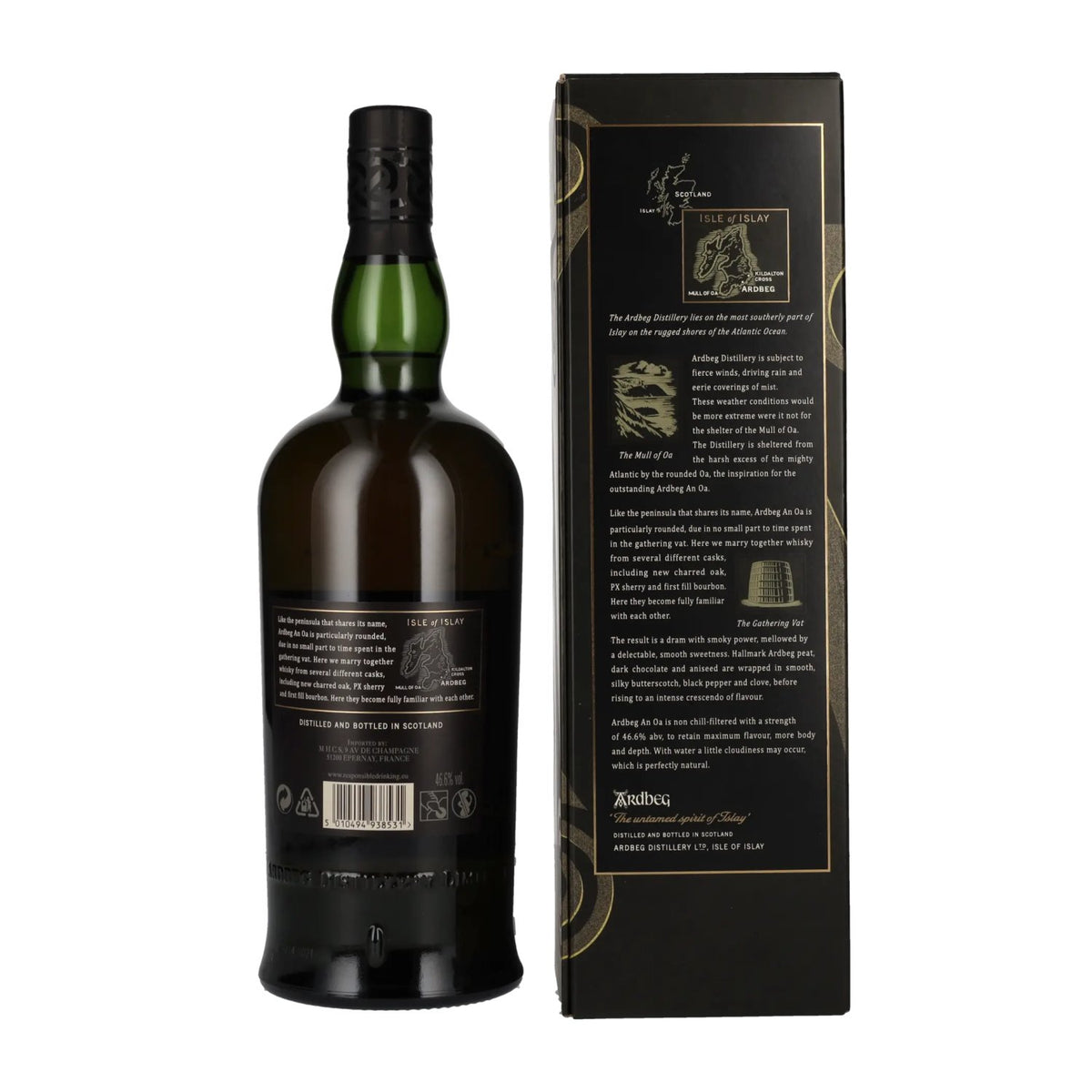Ardbeg AN OA Islay Single Malt 46,6 % vol., 1 l, dans un coffret cadeau