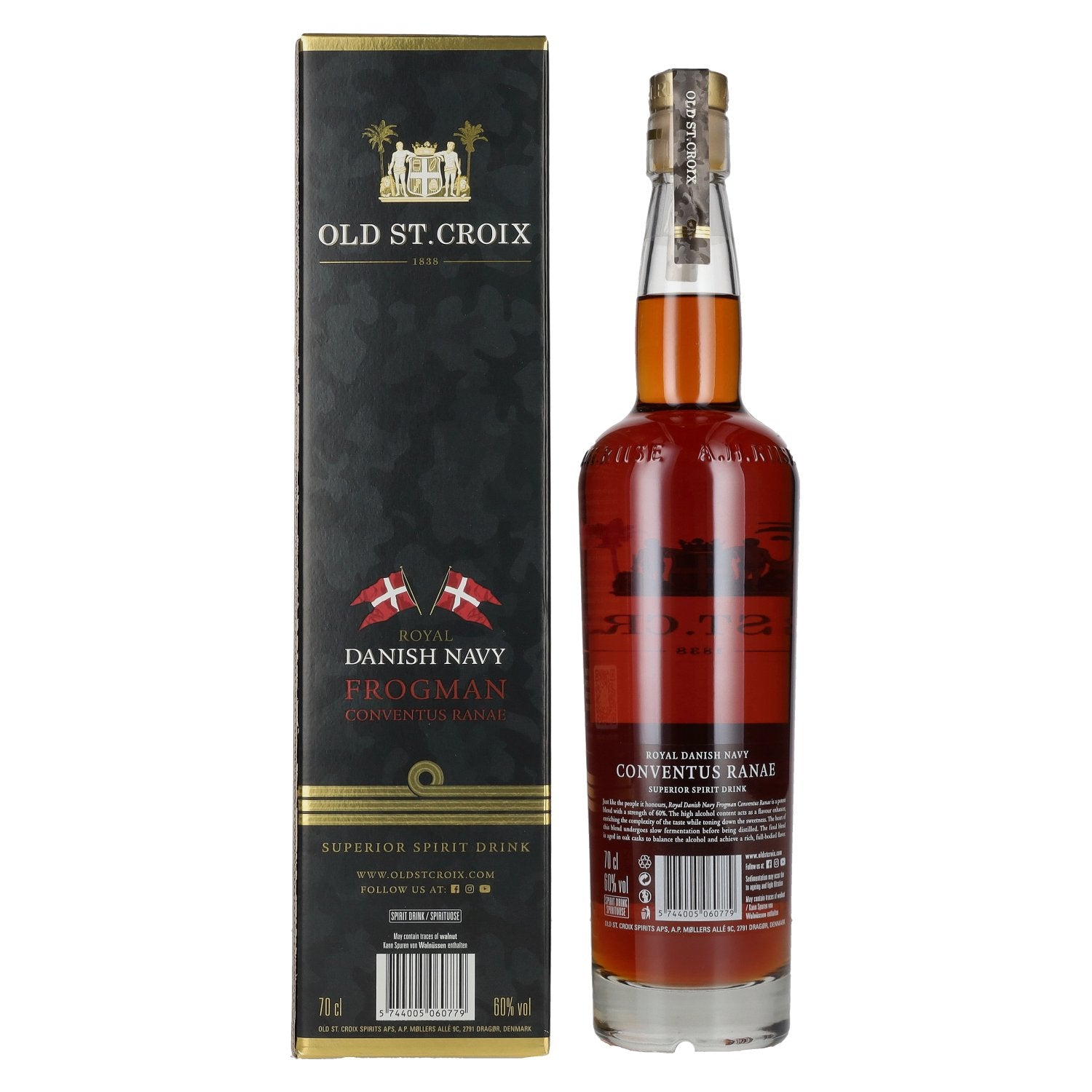 Old St. Croix A.H. Riise Royal DANISH NAVY FROGMAN Conventus Ranae Superior Spirit Drink 60% Vol. 0,7l in Geschenkbox