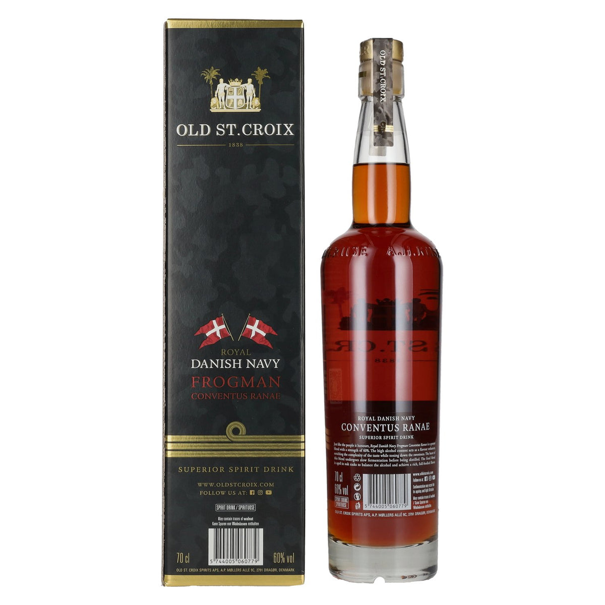 Old St. Croix A.H. Riise Royal DANISH NAVY FROGMAN Conventus Ranae Superior Spirit Drink 60% Vol. 0,7l in Geschenkbox