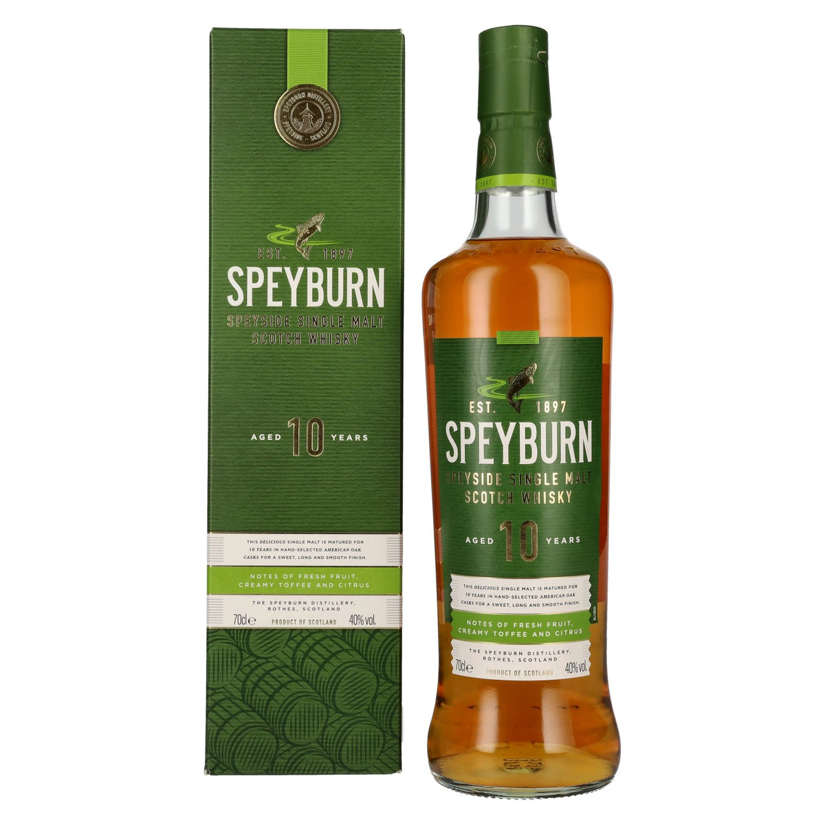 Speyburn 10 ans d'âge, whisky single malt écossais du Speyside, 40 % vol., 0,7 l, dans un coffret cadeau