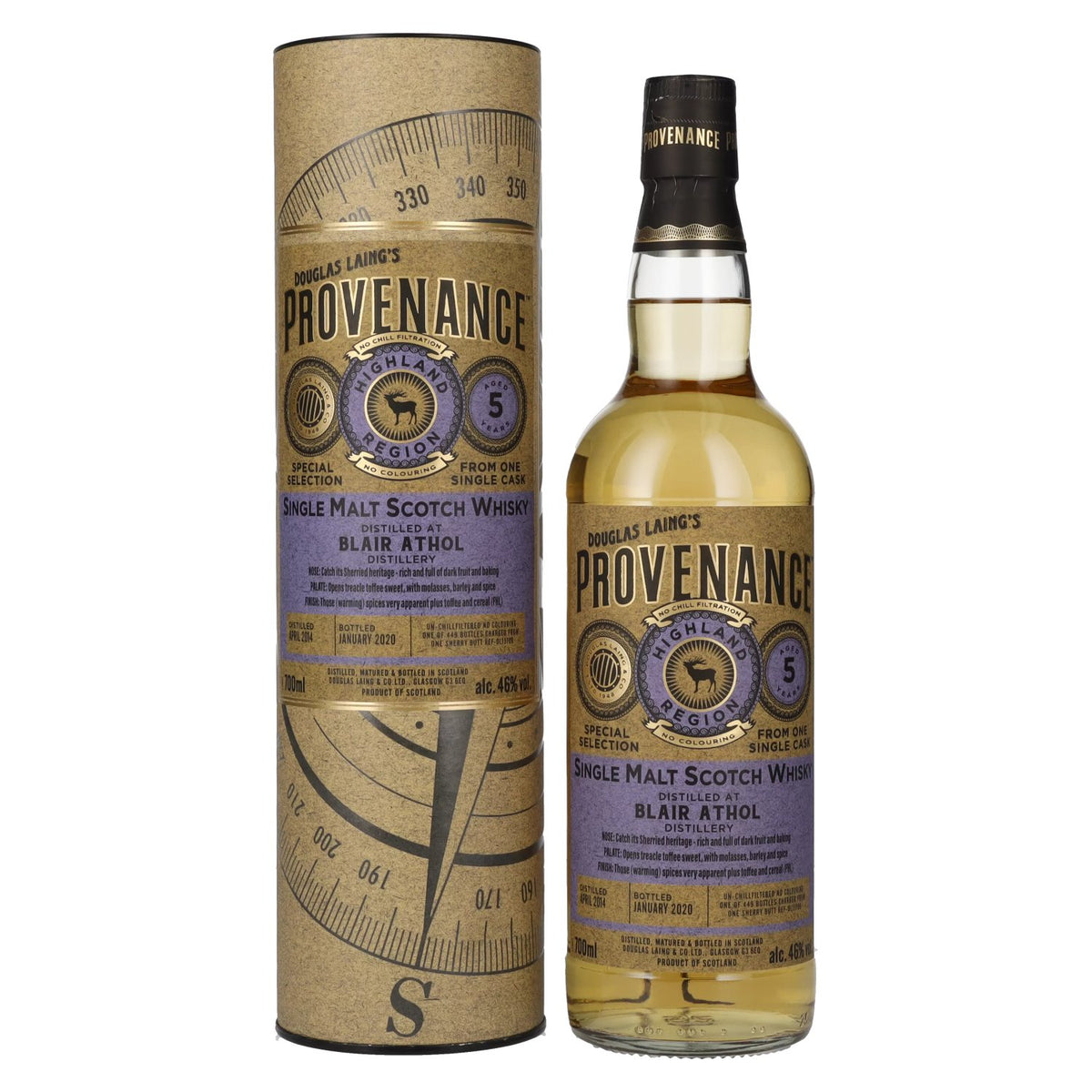 Douglas Laing PROVENANCE Blair Athol 5-Year-Old Single Cask Malt 2014 46% ABV 0.7l in a gift box
