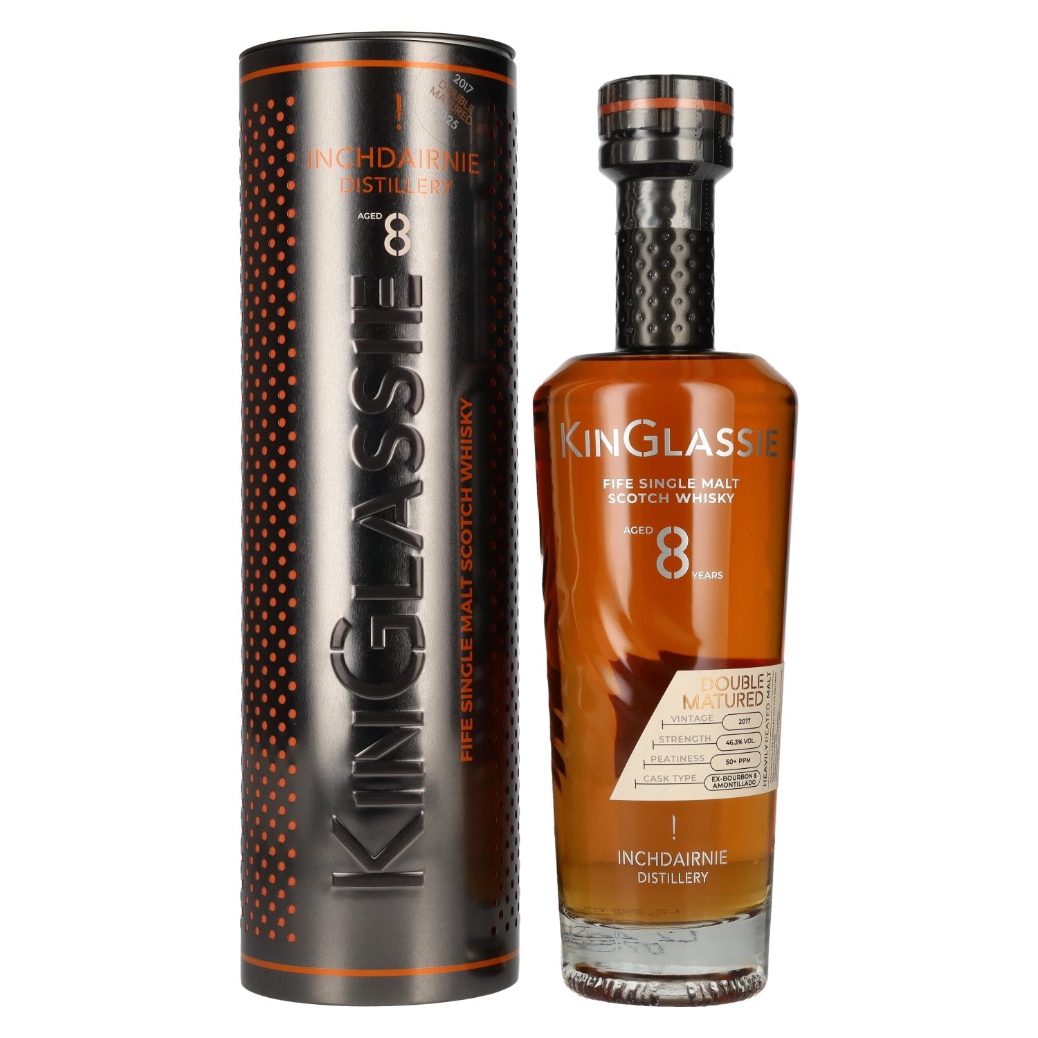 Inchdairnie KinGlassie 8 Years Old Double Matured Fife Single Malt Scotch Whisky 46,3% Vol. 0,7l in Tinbox