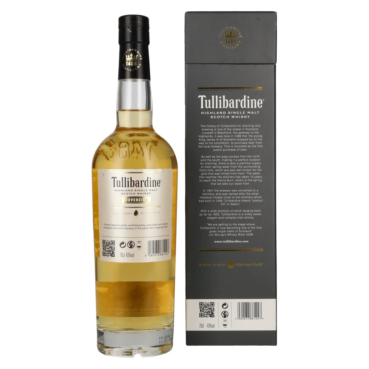 Whisky écossais single malt Tullibardine SOVEREIGN Highland, 43 % vol., 0,7 l, dans un coffret cadeau