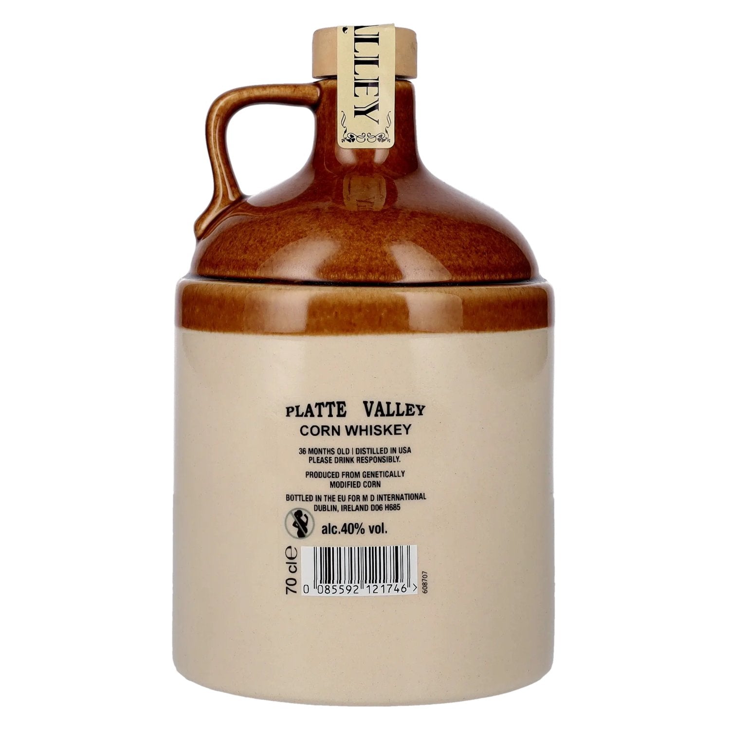Platte Valley Corn Whiskey 3 Jaar Oud 40% Vol. 0,7l in een kan van klei