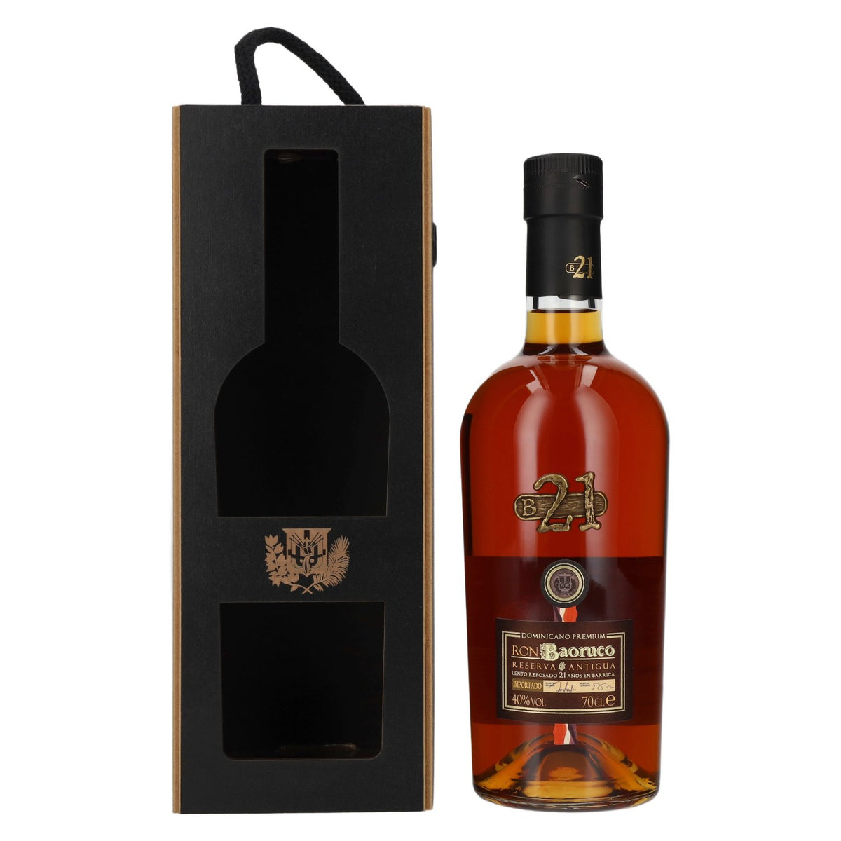 Ron Baoruco 21 ans d'âge Reserva Antigua Dominicano Premium 40 % vol. 0,7 l dans un coffret en bois