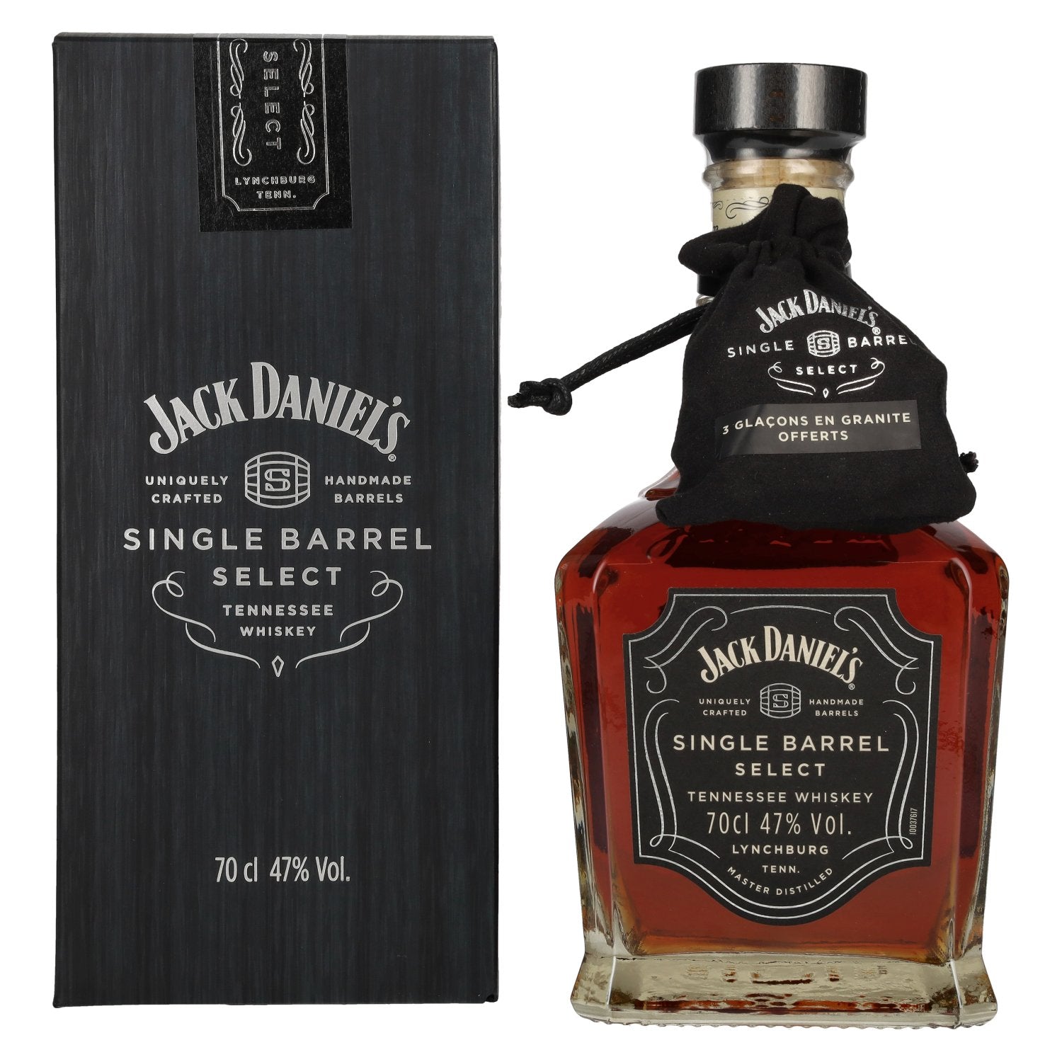 Jack Daniel's Select Single Barrel Tennessee Whiskey 47% vol. 0,7l en coffret cadeau avec Whisky Stones