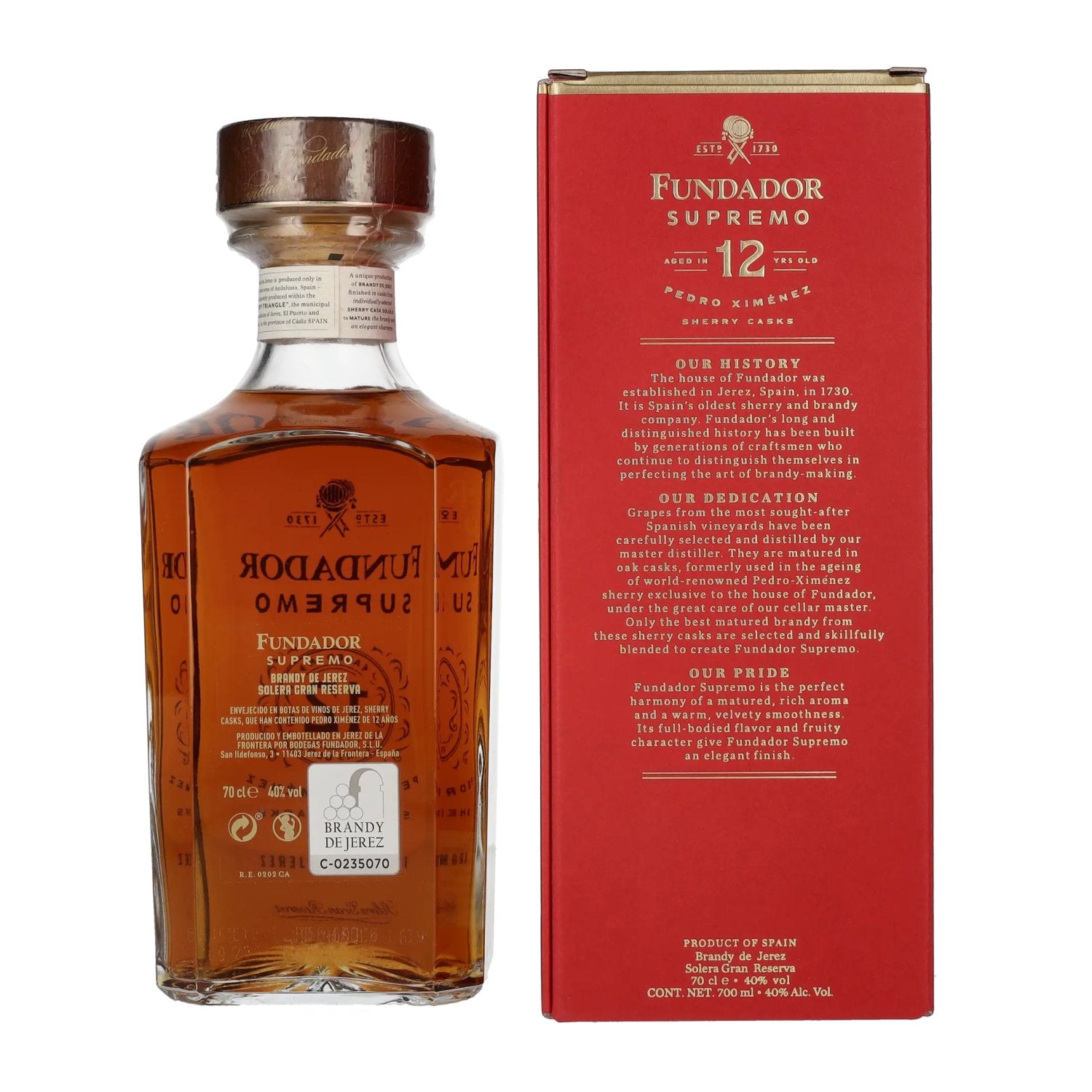 Fundador Supremo 12 Years Old Sherry Casks Brandy de Jerez 40% Vol. 0,7l en boîte cadeau