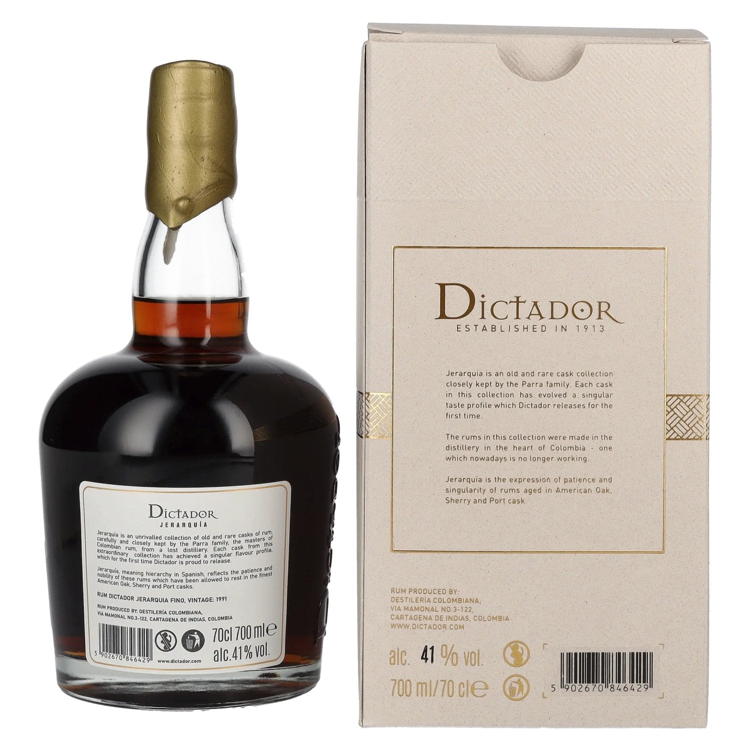 Dictador JERARQUÍA 29 Years Old FINO Rum 1991 41% Vol. 0,7l en boîte cadeau