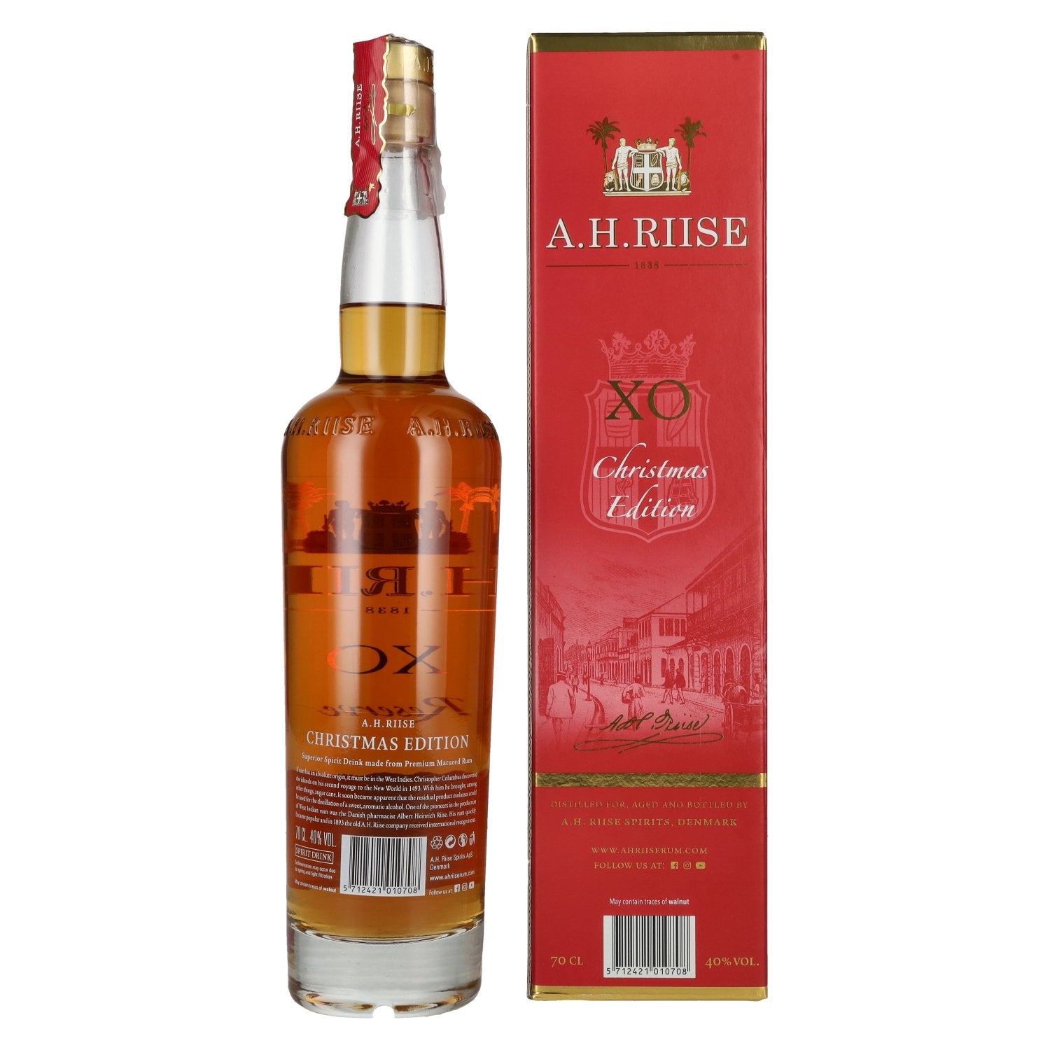 A.H. Riise X.O. Reserve Kerstmis superieure gedistilleerde drank 40% Vol. 0,7l in geschenkverpakking