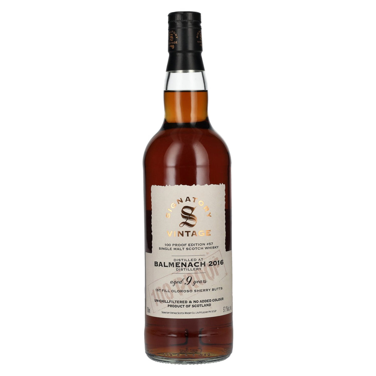 Signatory Vintage 100 Proof Edition Balmenach 9 ans d'âge Single Malt n° 57 2016 57,1 % vol. 0,7 l
