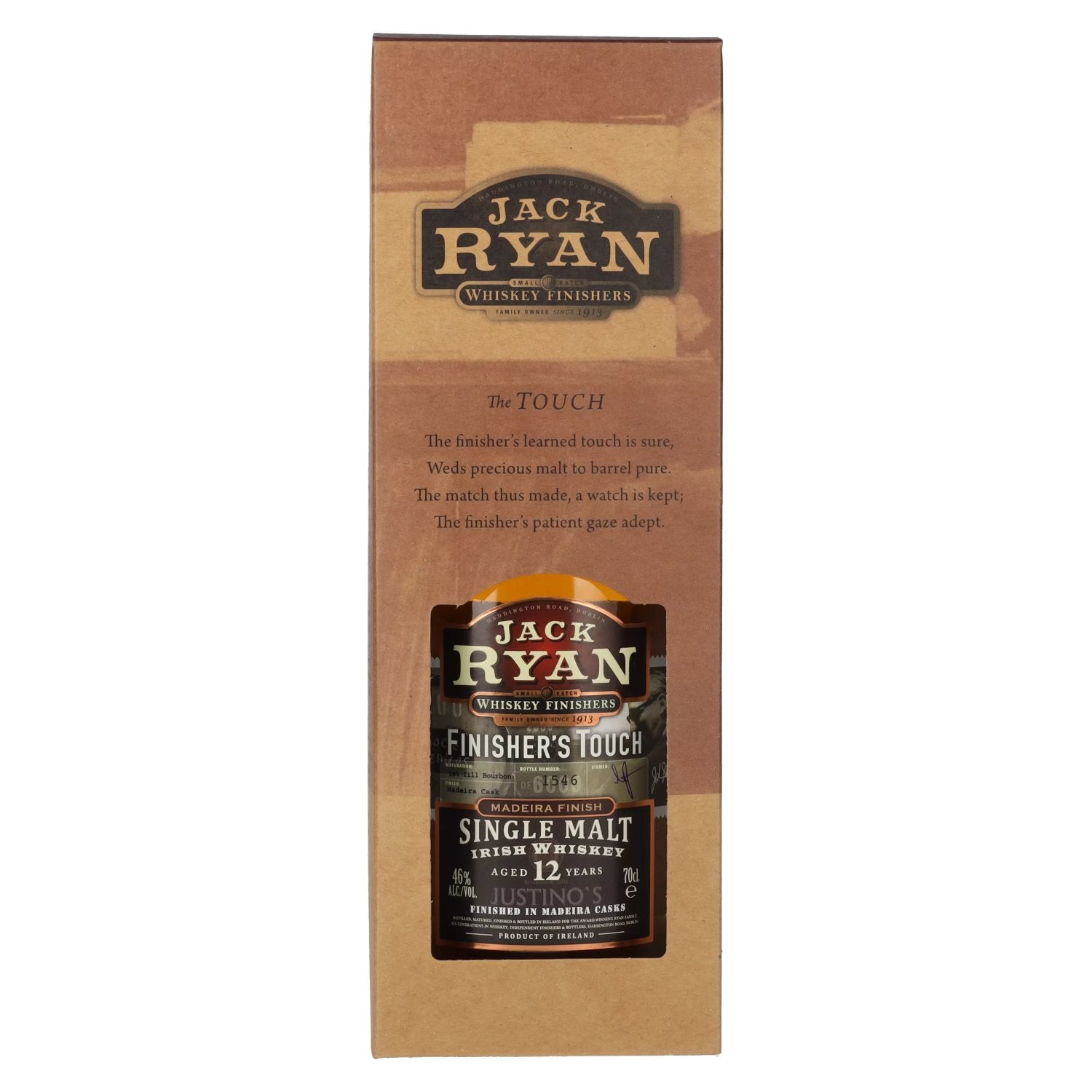 Jack Ryan 12 Years Old FINISHER'S TOUCH Single Malt Irish Whiskey Madeira Finish 46% Vol. 0,7l in geschenkverpakking