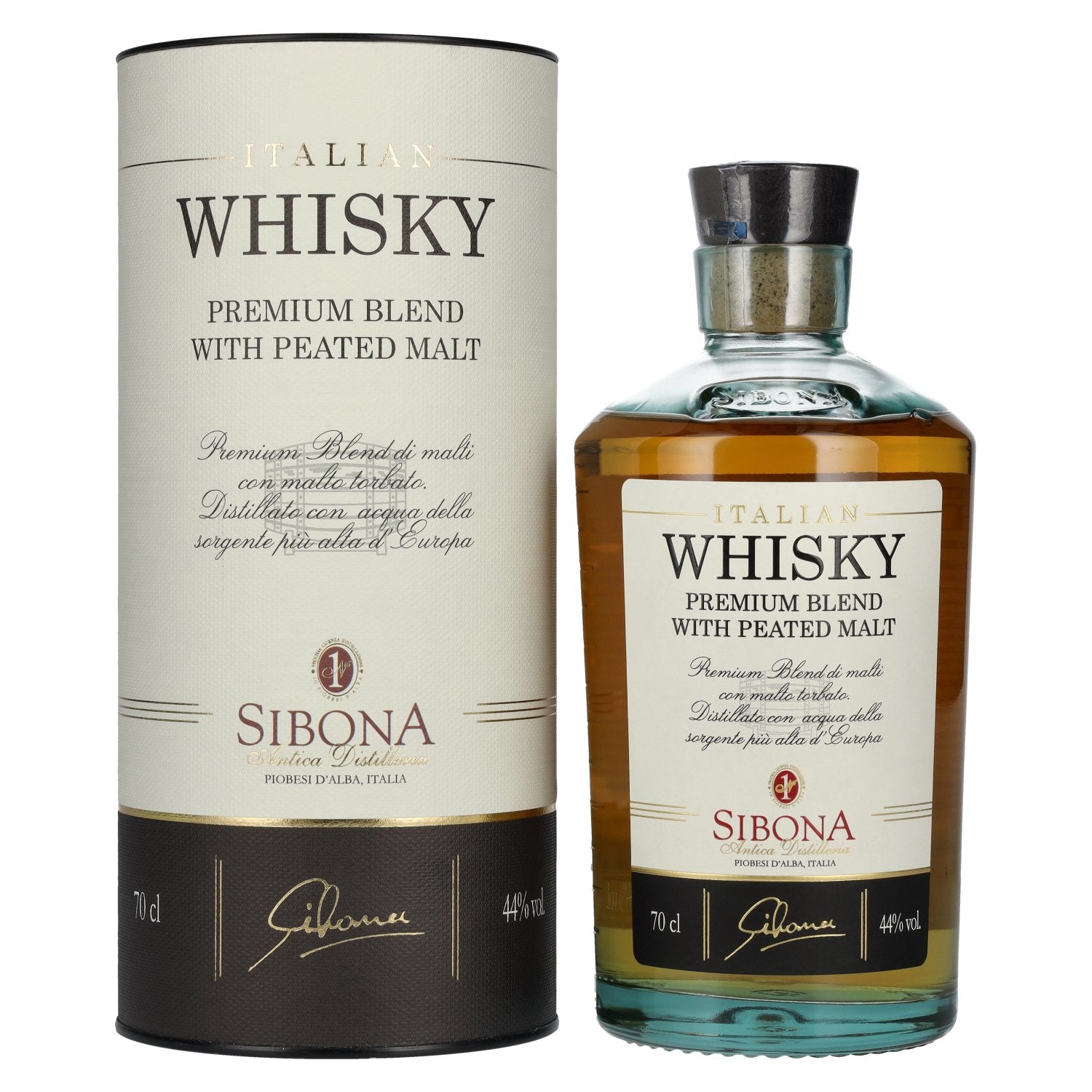 Sibona PREMIUM BLEND WITH PEATED MALT Italian Whisky 44% Vol. 0,7l in Geschenkbox