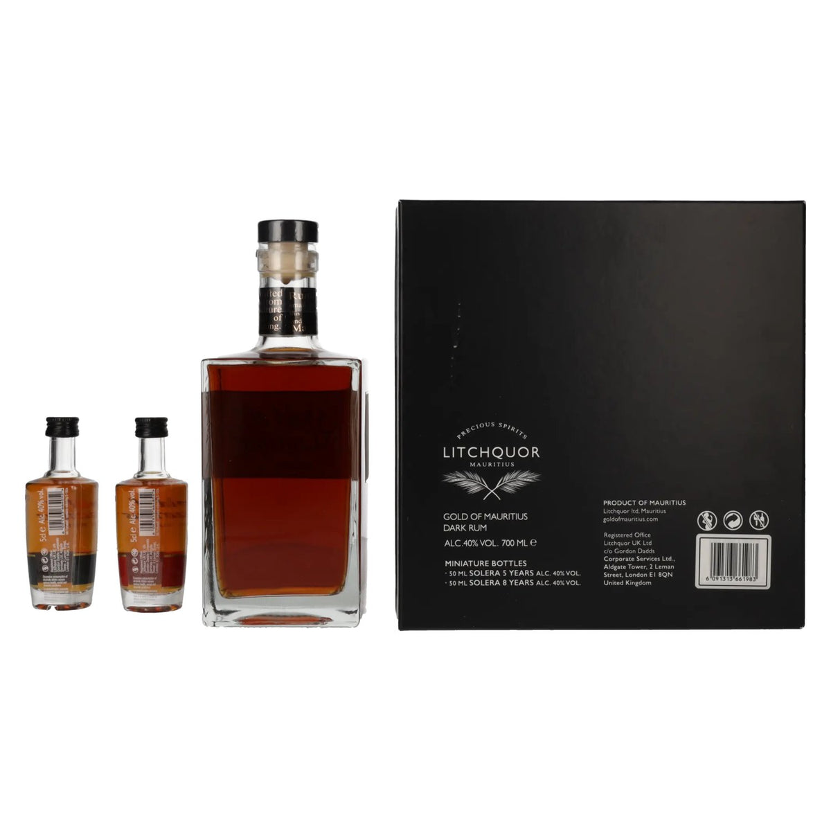 Coffret cadeau Gold of Mauritius 40 % vol., 0,7 l dans un coffret cadeau + 2 x 0,05 l