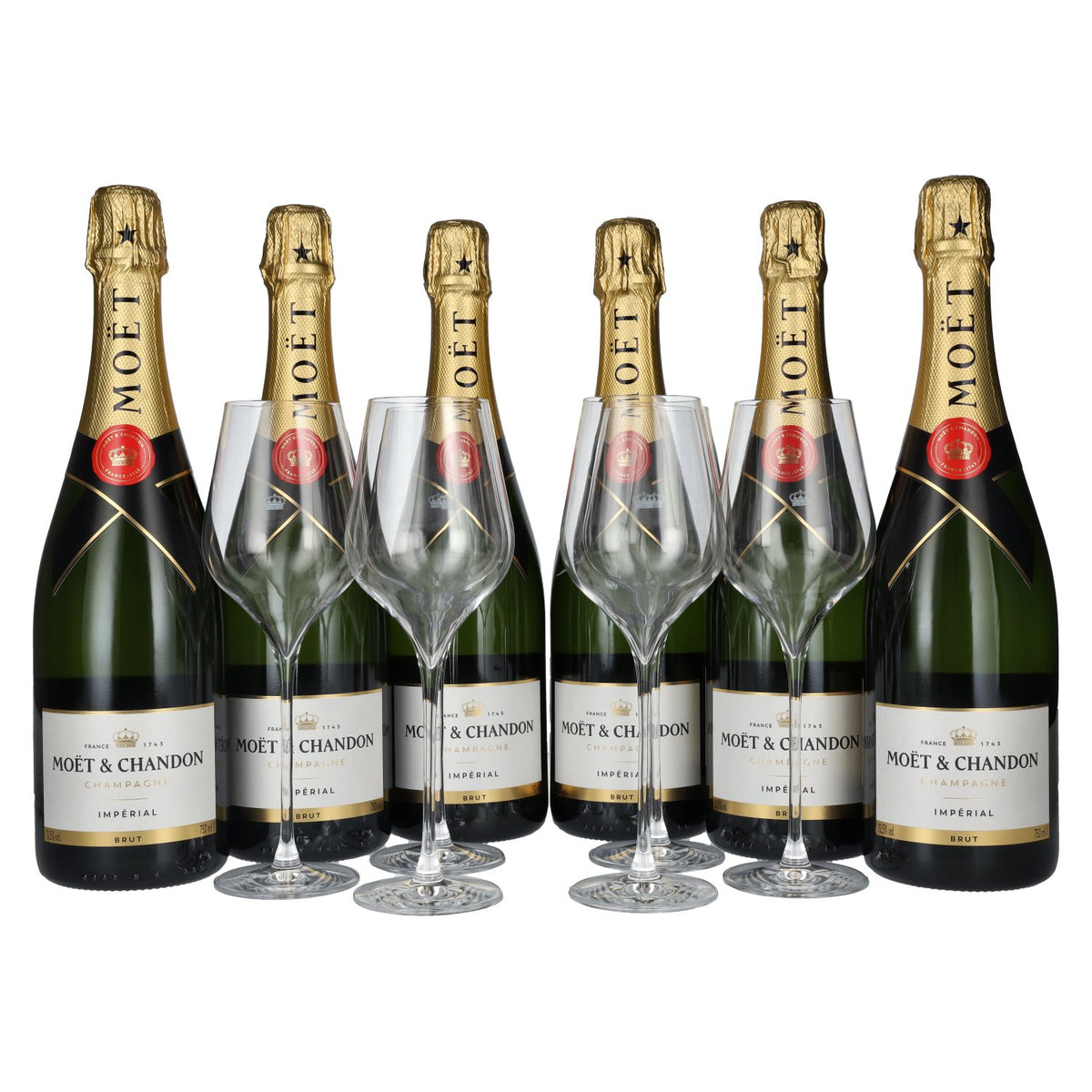 Moët &amp; Chandon Champagne IMPÉRIAL Brut 12,5% vol. 6 x 0,75 l in een geschenkverpakking met 6 glazen
