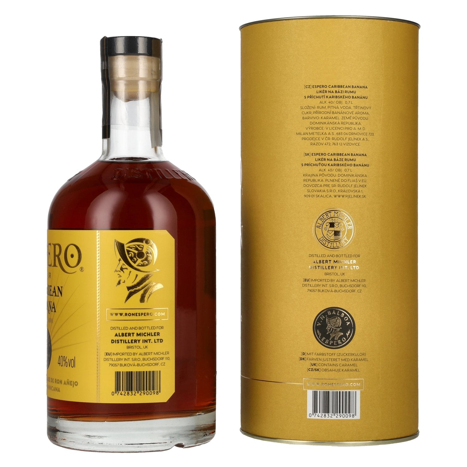 Ron Espero Caribische Bananen Rum Likeur 40% Vol. 0,7l in geschenkverpakking