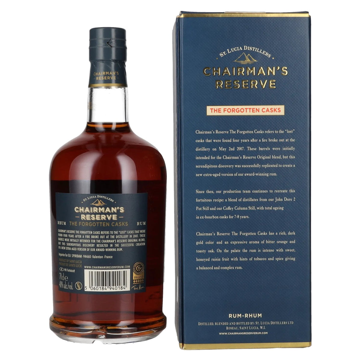 Chairman's Reserve THE FORGOTTEN CASKS Rhum de Sainte-Lucie de première qualité 40 % vol. 0,7 l dans un coffret cadeau