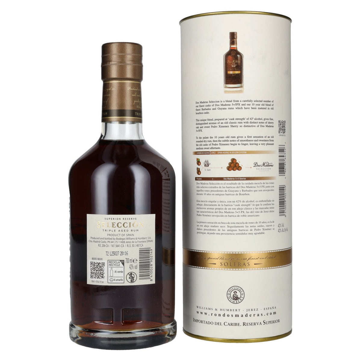 Dos Maderas Aged Rum Selección Superior Reserve Triple Aged 42 % vol., 0,7 l, dans un coffret cadeau