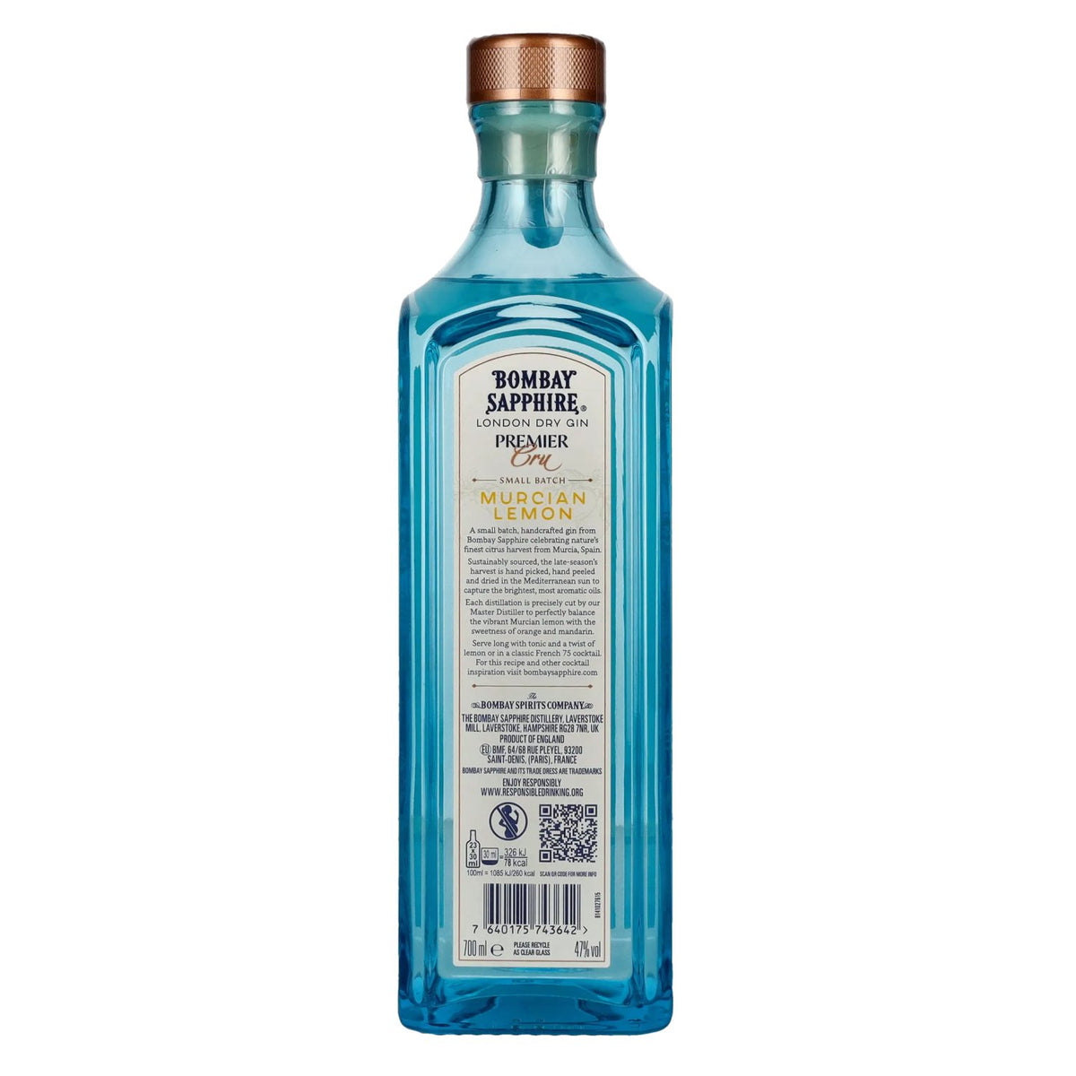 Bombay SAPPHIRE PREMIER Cru Murcian Lemon London Dry Gin 47 % vol. 0,7 l