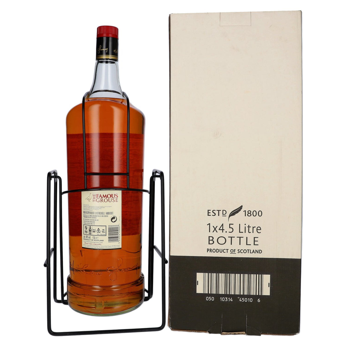 Whisky écossais blended The Famous Grouse, 40 % vol., 4,5 l, dans un coffret cadeau avec présentoir pivotant