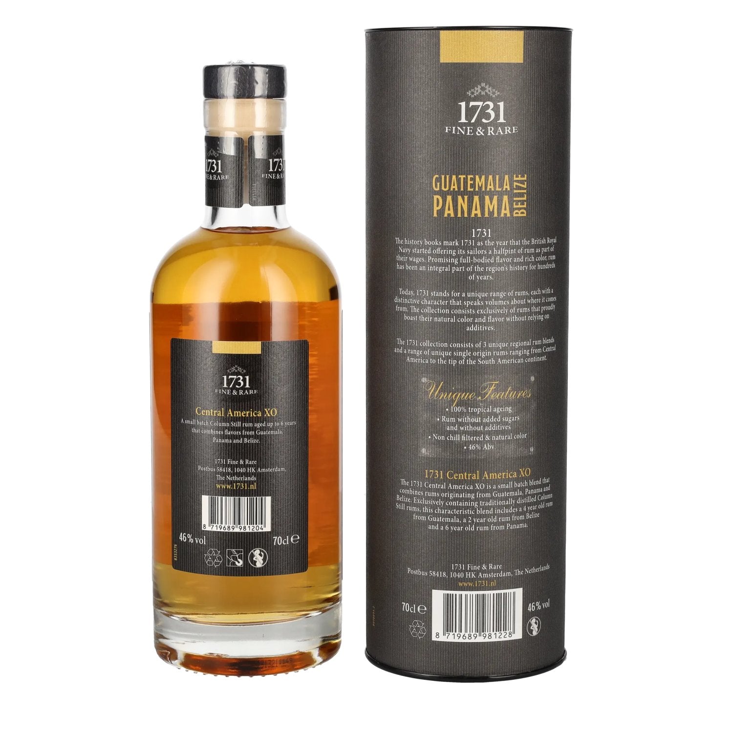 1731 Fine &amp; Rare GUATEMALA Panama Rum BELIZE XO Centraal Amerika Rum 46% Vol. 0,7l in geschenkverpakking