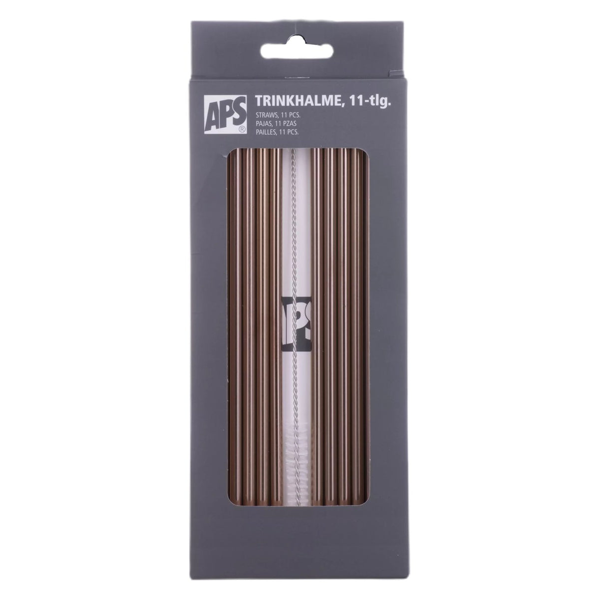 APS Stainless Steel and Copper Drinking Straws, including a cleaning brush – set of 11