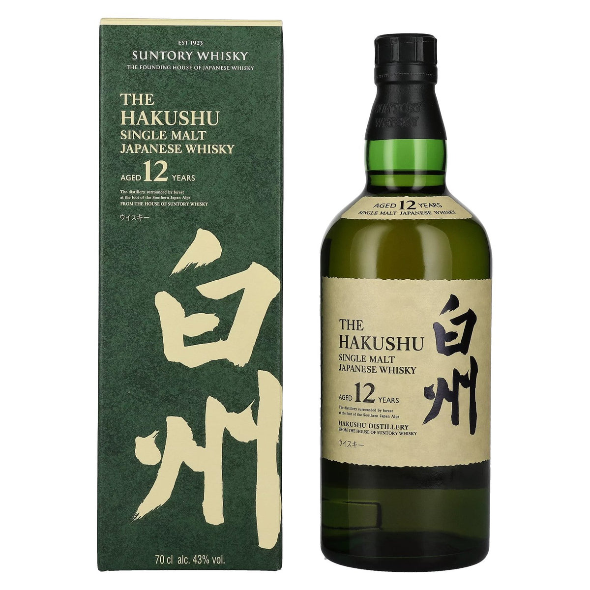 Suntory The Hakushu Single Malt 12 ans d'âge, 43 % vol., 0,7 l, dans un coffret cadeau