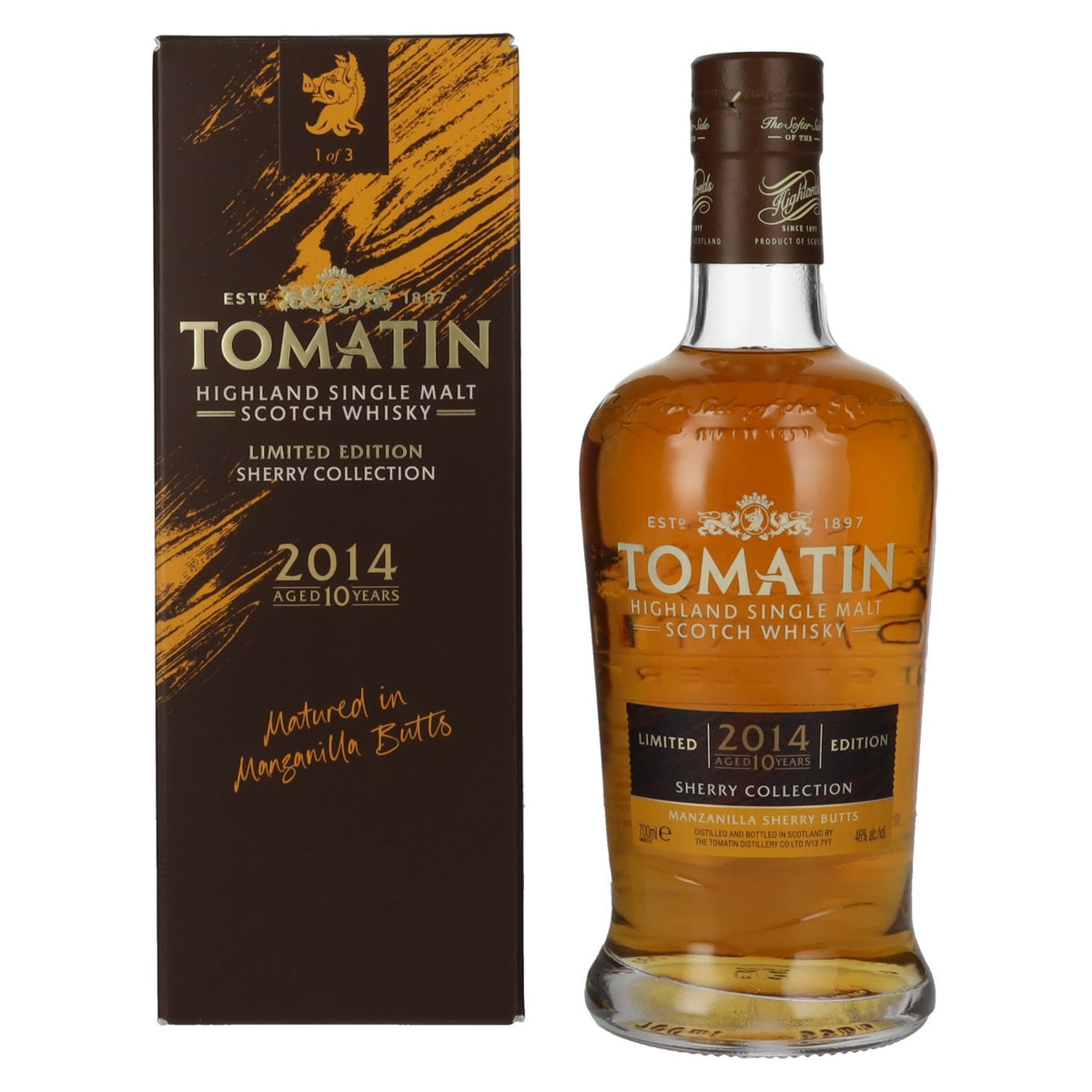 Tomatin 10 Years Old SHERRY COLLECTION Manzanilla Sherry Butts Limited Edition 2014 46% vol. 0,7 l in geschenkverpakking