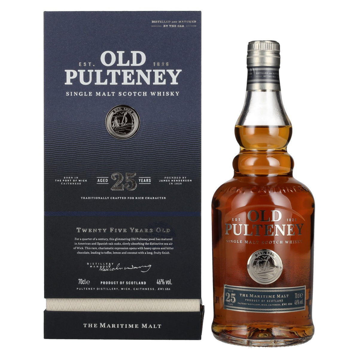 Whisky single malt écossais Old Pulteney 25 ans d'âge, 46 % vol., 0,7 l, dans un coffret cadeau
