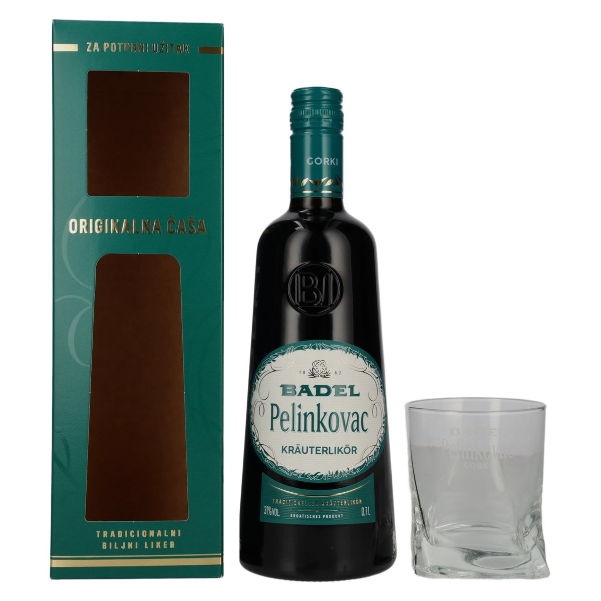 Badel Pelinkovac GORKI 31 % vol., 0,7 l, dans un coffret cadeau avec un verre