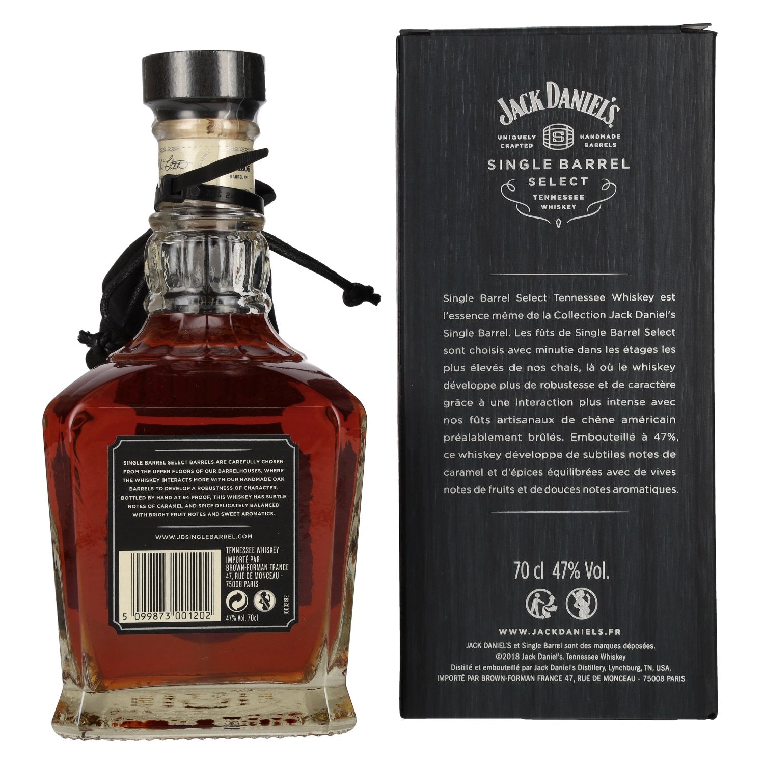 Jack Daniel's Select Single Barrel Tennessee Whiskey 47% Vol. 0,7l in Geschenkbox mit Whisky Stones