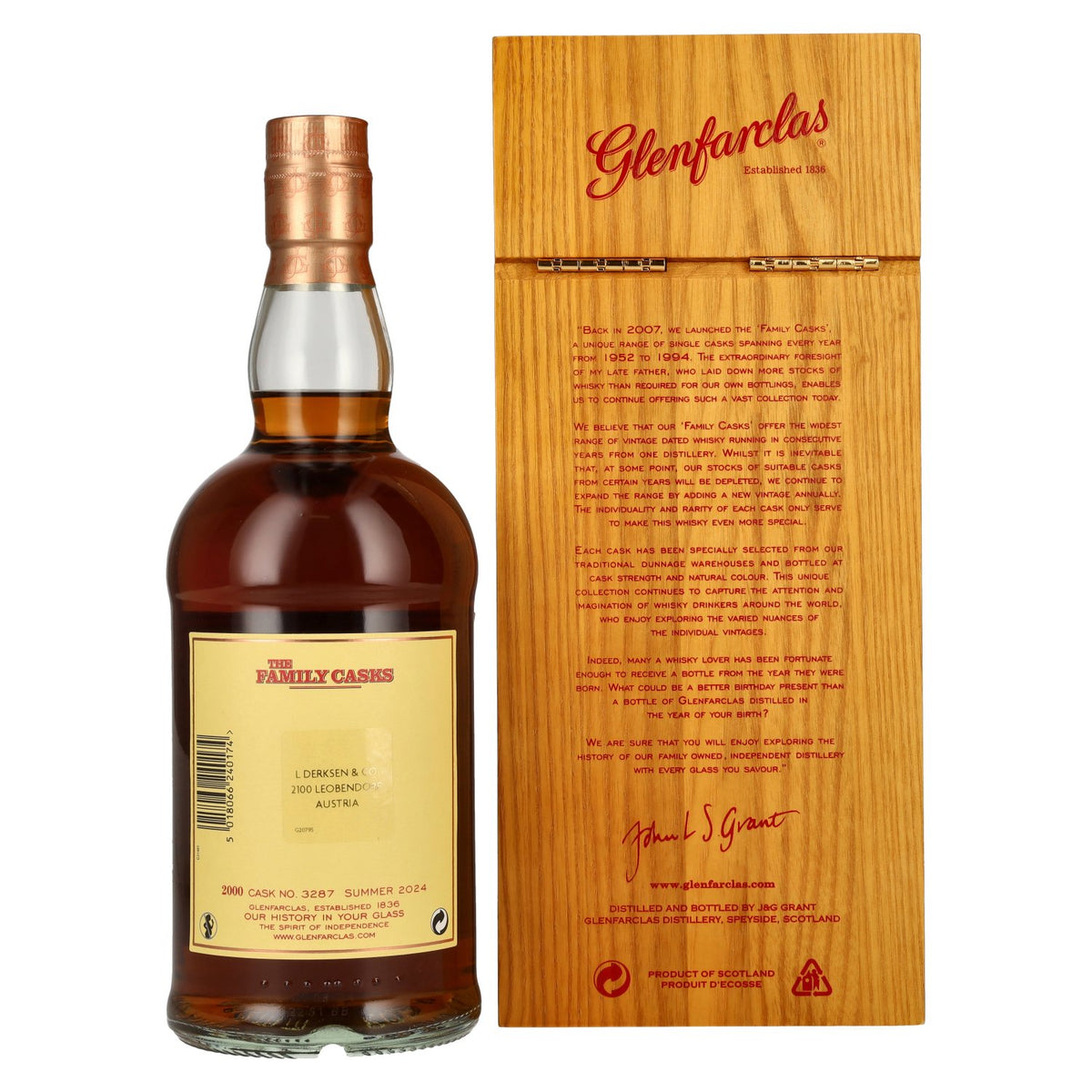 Glenfarclas THE FAMILY CASKS Single Cask SUMMER 2024 Sherry Butt #3287 2000 51.8% vol. 0.7l in a wooden box