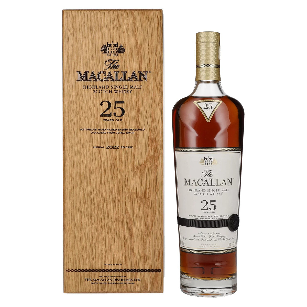 The Macallan 25 Years Old SHERRY OAK 2022 43% vol. 0.7l in a wooden box
