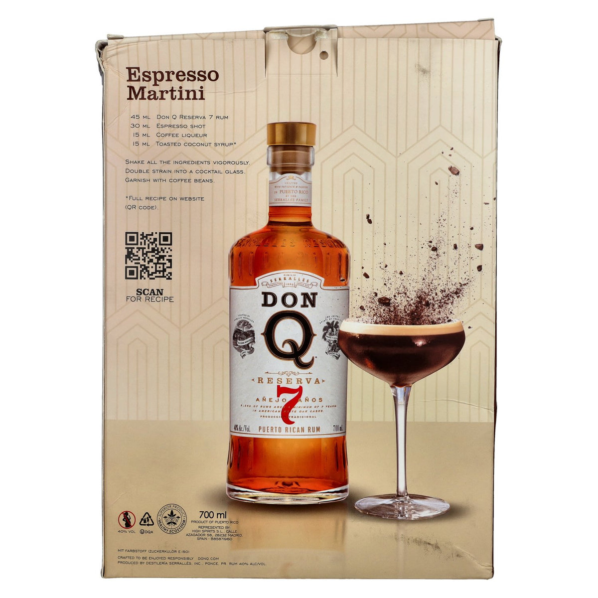 Don Q RESERVA Añejo 7 Años, rhum portoricain, 40 % vol., 0,7 l, dans un coffret cadeau avec 2 verres