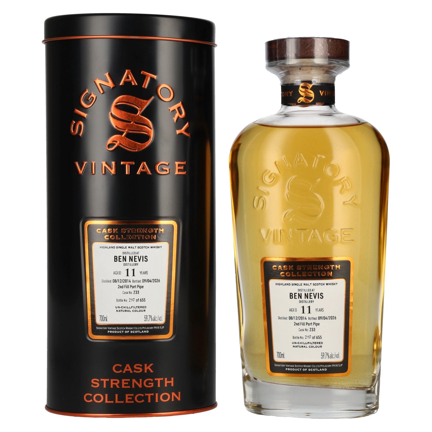 Signatory Vintage Ben Nevis 11 Years Old 2nd Fill Port Pipe Cask Strength #233 2014 59,7% vol. 0,7 l in blikken doos