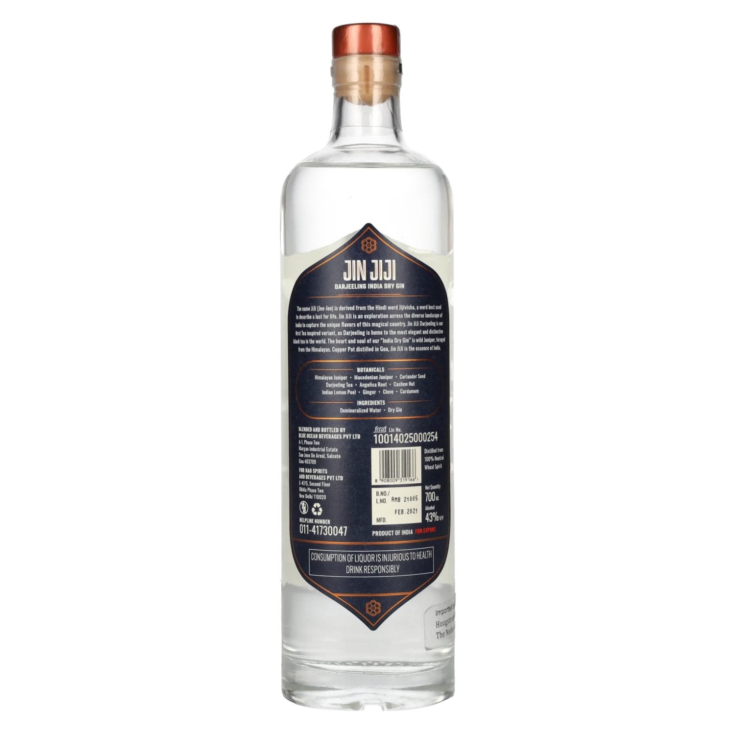 Jin Jiji Darjeeling India Droge Gin 43% Vol. 0,7l