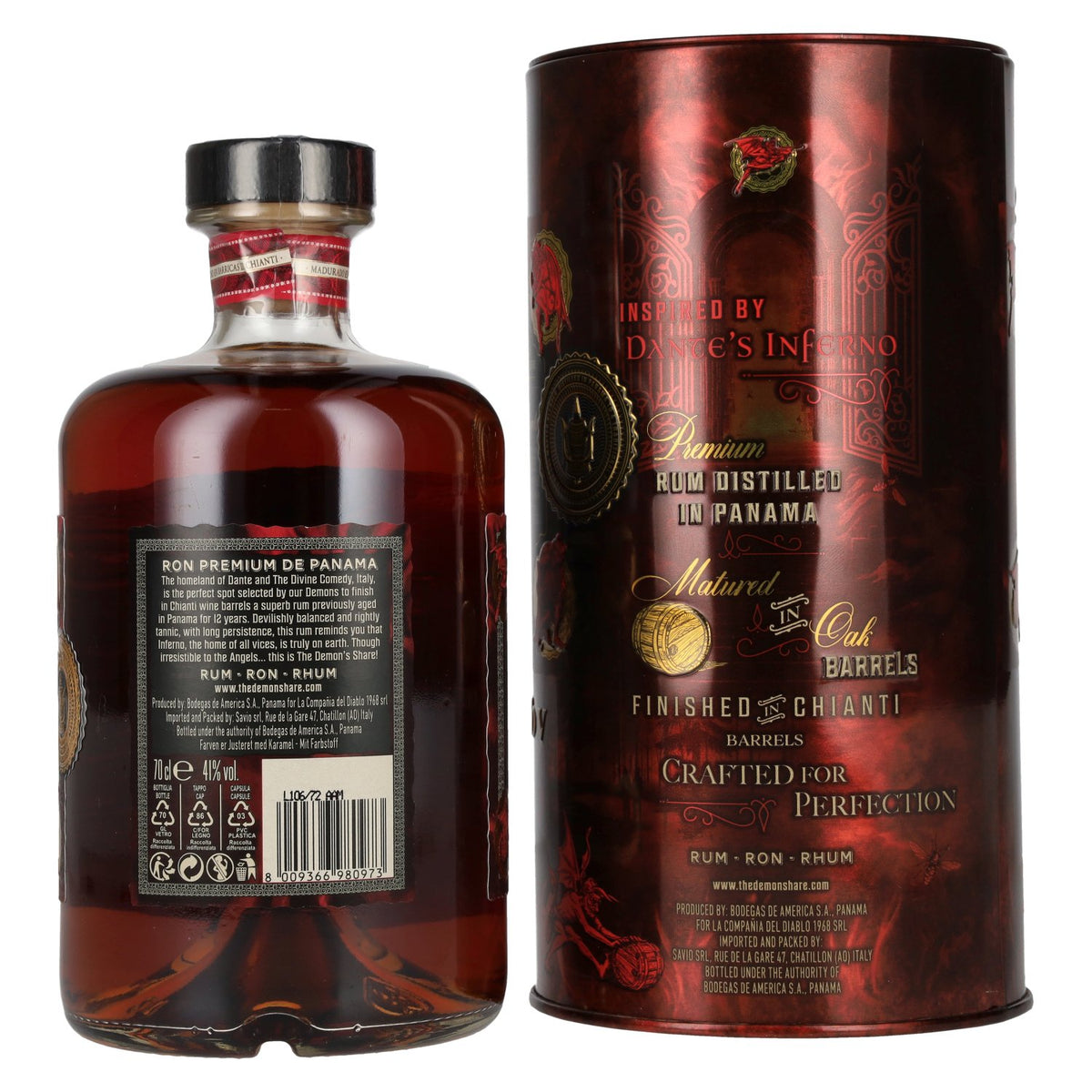 The Demon's Share Superior Blend Rum, 12 Years Old, Chianti Barrel Finish, 41% vol., 0.7l in a tin box