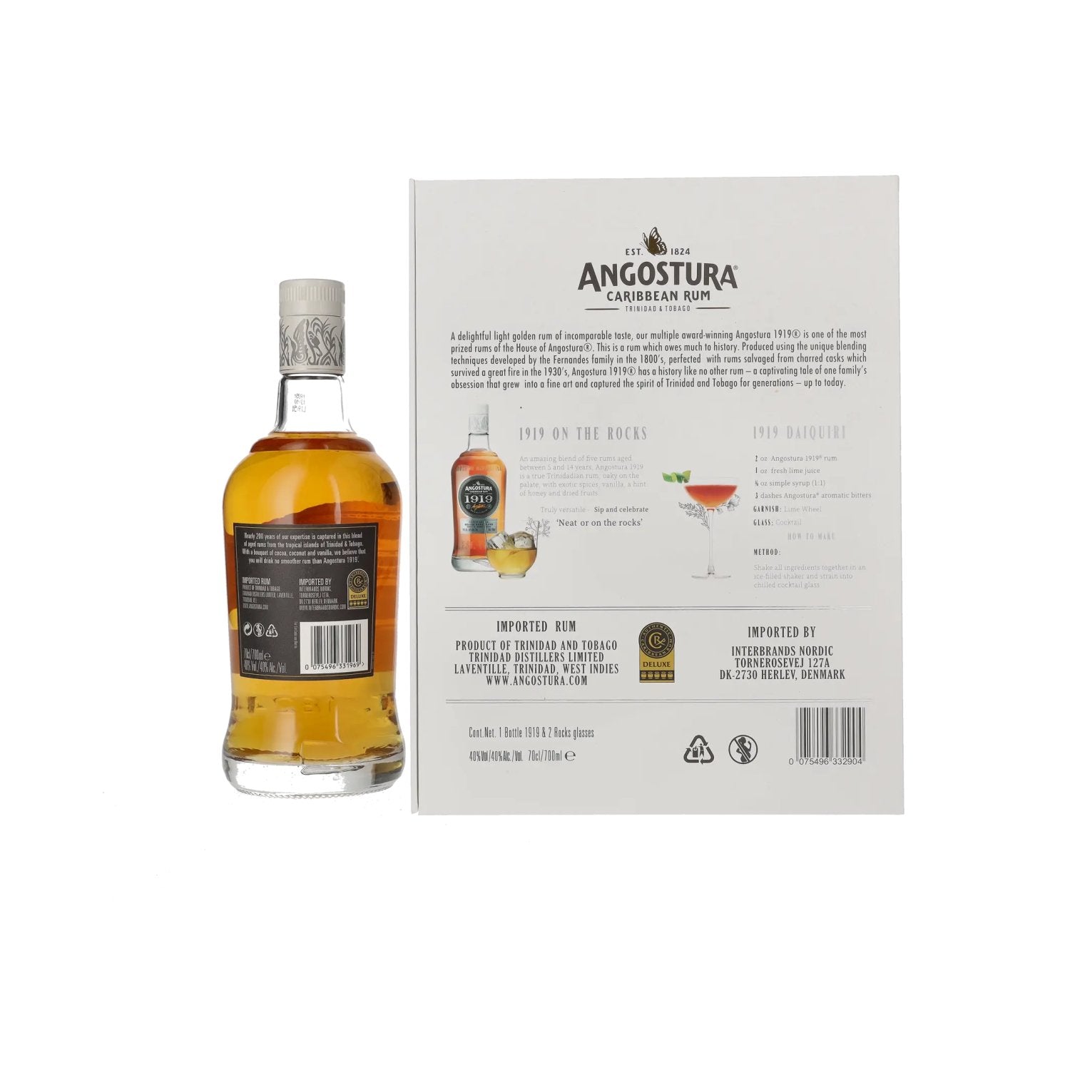Angostura 1919 Premium Gold Rum Deluxe Aged Blend 40% Vol. 0,7l in Geschenkbox mit 2 Gläsern