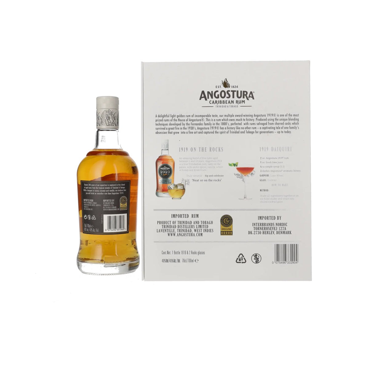 Angostura 1919 Premium Gold Rum Deluxe Aged Blend 40% vol. 0.7 l in a gift box with 2 glasses